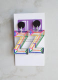 Alphabet Letter Initial Lucite Rainbow Multi Color Acrylic Statement Earrings