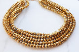 Gold Faceted Beaded Statement Chunky Multi Strand Womens Necklace - Aria