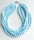 Light Blue Faceted Acrylic Beaded Multi Strand Statement Necklace - Angelina