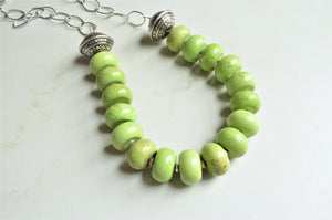 Green Bead Chunky Stone Chain Long Statement Necklace - Bambina