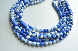 Blue White Jade Beaded Chunky Multi Strand Statement Necklace - Alana