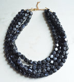 Black Beaded Multi Strand Acrylic Statement Necklace - Verti