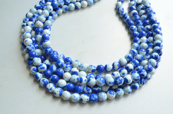 Blue White Jade Beaded Chunky Multi Strand Statement Necklace - Alana