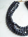 Black Beaded Multi Strand Acrylic Statement Necklace - Verti