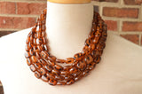 Tortoise Shell Statement Necklace Lucite Beaded Necklace Chunky Necklace - Lauren