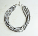 Gray Beaded Glass Multi Strand Chunky Statement Necklace - Aria