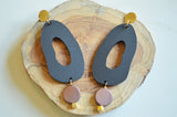 Black Brown Statement Acrylic Matte Lucite Big Dangle Earrings - Sylvia