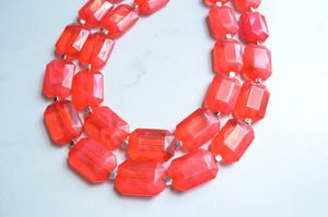 Red Statement Acrylic Chunky Bead Multi Strand Necklace, - Jenny