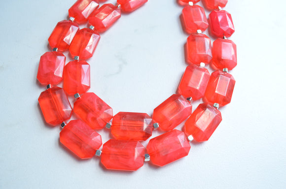 Red Statement Acrylic Chunky Bead Multi Strand Necklace, - Jenny