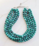 Green Acrylic Big Beaded Chunky Lucite Statement Necklace - Alana