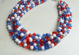 Red White Blue Fourth of July Independence Memorial Day Acrylic Beaded Statement Necklace