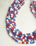 Red White Blue Fourth of July Independence Memorial Day Acrylic Beaded Statement Necklace
