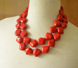 Red Acrylic Beaded Lucite Chunky Multi Strand Statement Necklace - Callie