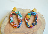 Multi Color Statement Acrylic Colorful Resin Lucite Big Dangle Earrings - Mia