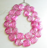 Pink Lucite Chunky Beaded Multi Strand Statement Necklace - Flora