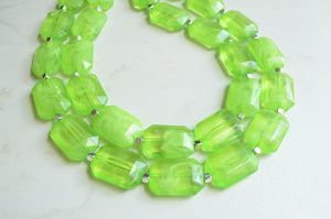 Lime Green Lucite Beaded Multi Strand Chunky Womens Statement Necklace - Jenny