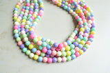 Pastel Multi Color Acrylic Lucite Bead Chunky Statement Necklace - Alana