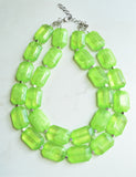 Lime Green Lucite Beaded Multi Strand Chunky Womens Statement Necklace - Jenny