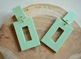 Turquoise Mint Green Yellow Pink Acrylic Matte Lucite Womens Statement Dangle Earrings - Louise