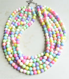 Pastel Multi Color Acrylic Lucite Bead Chunky Statement Necklace - Alana