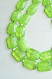 Lime Green Lucite Beaded Multi Strand Chunky Womens Statement Necklace - Jenny