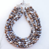 Black Gray Statement Acrylic Bead Chunky Multi Strand Necklace - Annaliese