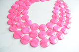 Pink Lucite Acrylic Beaded Multi Strand Chunky Statement Necklace  - Charlotte