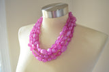 Pink Lucite Bead Acrylic Chunky Multi Strand Statement Necklace - Valerie