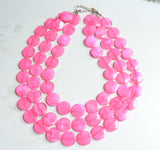 Pink Lucite Acrylic Beaded Multi Strand Chunky Statement Necklace  - Charlotte