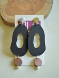 Black Brown Statement Acrylic Matte Lucite Big Dangle Earrings - Sylvia