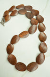 Brown Wood Beaded Long Chunky Boho Statement Necklace - Shelly