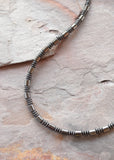 Mens Gray Hematite Stone Long Short Choker Beaded Thin Necklace - Van