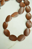 Brown Wood Beaded Long Chunky Boho Statement Necklace - Shelly