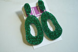 Emerald Green Glitter Lucite Acrylic Big Dangle Statement Earrings - Sylvia