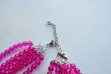 Hot Pink Glass Beaded Chunky Multi Strand Statement Necklace - Michelle