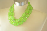 Lime Green Lucite Beaded Multi Strand Chunky Womens Statement Necklace - Jenny