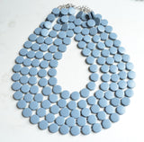 Gray Blue Wood Beaded Multi Strand Chunky Statement Necklace - Charlotte