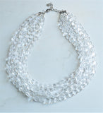 Clear Heart Glass Bead Multi Strand Chunky Statement Necklace
