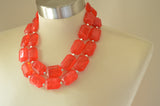 Red Statement Acrylic Chunky Bead Multi Strand Necklace, - Jenny