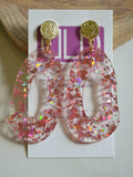 Pink Clear Glitter Lucite Acrylic Big Womens Statement Earrings - Sylvia