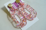 Pink Clear Glitter Lucite Acrylic Big Womens Statement Earrings - Sylvia