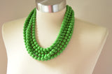 Apple Green Glass Beaded Chunky Multi Strand Statement Necklace - Alana
