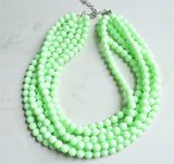 Mint Green Acrylic Lucite Bead Chunky Multi Strand Statement Necklace - Alana