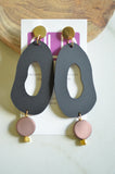 Black Brown Statement Acrylic Matte Lucite Big Dangle Earrings - Sylvia