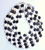 Black White Wood Geometric Multi Strand Statement Necklace - Charlotte