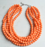 Orange Coral Acrylic Lucite Bead Chunky Statement Necklace - Alana