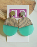 Turquoise Green Lucite Wood Big Acrylic Dangle Statement Earrings - Bennett