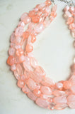 Peach Pink Lucite Bead Acrylic Chunky Multi Strand Statement Necklace - Valerie