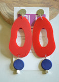 Red Blue Statement Acrylic Matte Lucite Big Dangle Earrings - Sylvia