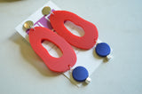 Red Blue Statement Acrylic Matte Lucite Big Dangle Earrings - Sylvia